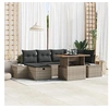 Image de Ensemble de salle à manger de jardin de 7 pièces avec coussins gris en rotin poly et acacia 3361384