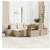 Image de Ensemble de Salle à Manger de Jardin 7 Pièces avec Coussins Beige Rattan Poly Acacia 3361386