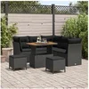 Image de Ensemble de canapés de jardin 8 pièces avec coussins en poly rattan noir et acacia, Ensemble de salle à manger de jardin 3 3361484