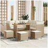 Image de Ensemble de Canapé de Jardin 9 Pièces avec Coussins Beige Poly Rattan Acacia, Ensemble de Salle à Manger de Jardin 4 Pièces ave