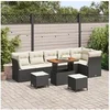 Image de Ensemble de jardin 9 pièces avec coussins Noir Poly Rattan Acacia 3361505