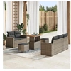 Image de Ensemble de canapé de jardin 8 pièces avec coussins gris en rotin poly acacia, Ensemble de salle à manger de jardin 3 pièces 3361563