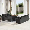 Image de Canapé de Jardin de 10 Pièces avec Coussins en Rotin Noir Poly 3361574