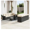 Image de Ensemble de Canapés de Jardin 11 Pièces avec Coussins Noir Rotin Poly Acacia, Ensemble de Dîner de Jardin 3 Pièces 3361590