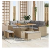 Image de Ensemble de canapés de jardin de 8 pièces avec coussins Beige Rattan Poly Acacia, Ensemble de repas de jardin 3 pièces 3361607