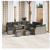 Image de Ensemble de Canapés de Jardin 14 Pièces avec Coussins Gris Poly Rattan Acacia, Ensemble de Salle à Manger de Jardin 4 Pièces av