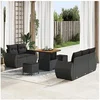 Image de Ensemble de canapé de jardin 8 pièces avec coussins Rattan Poly Noir Acacia 3361814