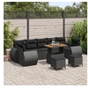 Image de Ensemble de Canapés de Jardin 10 Pièces avec Coussins Rattan Poly Noir Acacia, Ensemble de Salle à Manger de Jardin 3 Pièces 3361859