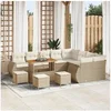 Image de Ensemble de canapé de jardin 13 pièces avec coussins beige poly rotin acacia