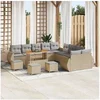 Image de Ensemble de Sofa de Jardin 14 pièces avec Coussins Beige Poly Rattan Acacia