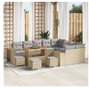 Image de Ensemble de canapés de jardin 13 pièces avec coussins Beige Poly Rotin Acacia, Ensemble de salle à manger de jardin 4 pièces av