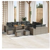 Image de Ensemble de canapé de jardin de 14 pièces avec coussins gris en poly rattan, Ensemble de dîner de jardin de 4 pièces avec couss