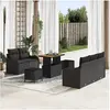 Image de Set de 8 Pièces de Sofa de Jardin avec Coussins Noir en Rattan Poly Acacia 3362209