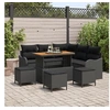 Image de Set de Sofa de Jardin 9 Pièces avec Coussins Noir Rotin Poly Acacia, Sofa de Jardin 2 Places avec Coussins Noir Poly Rotin, 3362269