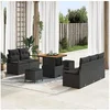 Image de Ensemble de canapé de jardin 8 pièces avec coussins en rotin poly noir et acacia, Canapé de jardin 2 places avec coussins 3362464