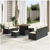 Image de Ensemble de Canapé de Jardin 8 Pièces avec Coussins Noir Poly Rattan Acacia 3362465