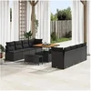 Image de Ensemble de canapé de jardin 11 pcs Noir Poly rotin, Canapé de jardin et terrasse, rectangulaire, moderne, modulable, 3362504