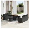 Image de Ensemble de Canapés de Jardin 9 pièces avec Coussins Noir Rattan Poly Acacia, Canapé de Jardin 2 places avec Coussins Noir 3362604