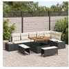 Image de Set de canapé de jardin 9 pièces avec coussins noir poly rattan acacia, Canapé de jardin 2 places vidaXL 3362795