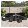 Image de Ensemble de canapé de jardin 9 pièces avec coussins Noir Poly Rotin Acacia, Canapé de jardin 2 places avec coussins Noir 3362804