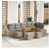 Image de Ensemble de canapé de jardin 10 pièces avec coussins poly rotin beige acacia, Canapé de jardin 2 places avec coussins poly roti