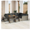 Image de Canapé de jardin 13 pièces avec coussins Gris Poly Rotin Acacia, Ensemble de salle à manger 4 pièces jardin avec coussins Gris
