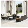 Image de Canapés de jardin 9 pièces avec coussins Noir Poly Rattan Acacia, Salle à manger de jardin 3 pièces avec coussins Noir Poly 3362870