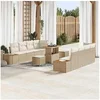 Image de Set de canapé modulaire d'extérieur pour 4 personnes, avec des coussins beige en poly rotin 3362891