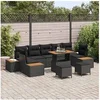 Image de Ensemble de Canapé de Jardin 4 Places en Rattan Poly Noir avec Coussins Tissés à la Main et Pieds Réglables 3362899