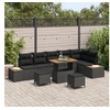 Image de Ensemble de Canapé de Jardin 9 Pièces avec Coussins Noir Poly Rattan Acacia 3362934