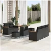 Image de Set de canapé de jardin 8 pièces avec coussins noir rotin synthétique acacia, Set de salle à manger de jardin 3 pièces 3362989