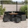 Image de Ensemble de sofa de jardin 8 pièces avec coussins Noir Poly Rattan Acacia 3363039