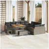 Image de Ensemble de canapé de jardin 13 pcs Gris Poly rotin, Canapé de jardin rectangulaire moderne, pieds ajustables, 3363098
