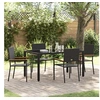 Image de Ensemble de Salle à Manger de Jardin 5 Pièces Noir Poly Rattan, Chaises de Jardin Empilables avec Coussins Ensemble de 2 Pièces