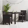 Image de Ensemble de salle à manger de jardin 3 pièces avec coussins en osier poly brun
