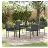 Image de Ensemble de salle à manger de jardin 5 pièces avec coussins noirs en poly rattan 3379102