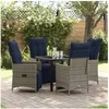 Image de Ensemble de Salle à Manger de Jardin 5 Pièces avec Coussins Gris Poly Rattan, Table de Jardin Noire 80x80x73 cm Verre Trempé