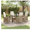 Image de Ensemble de salle à manger de jardin 5 pièces avec coussins Beige Poly Rattan