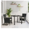 Image de Ensemble de Salle à Manger de Jardin 3 Pièces avec Coussins en Rattan Poly Noir, Table de Jardin Noir 80x80x73 cm en Verre Trem