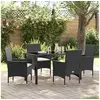 Image de Ensemble Salle à Manger Jardin 5 Pièces avec Coussins Rattan Poly Noir, Table Jardin Noir 140x80x73 cm Verre Trempé