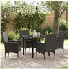 Image de Ensemble de salle à manger de jardin 5 pièces avec coussins en rotin synthétique noir, Table de jardin noire 80x80x73 cm en ver