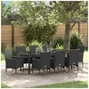 Image de Ensemble de salle à manger de jardin 9 pièces avec coussins poly rotin noir, Table de jardin noire 200x80x73 cm en verre trempé