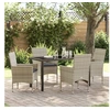Image de Ensemble de Salle à Manger de Jardin 5 Pièces avec Coussins Gris Clair Poly Rattan, Table de Jardin Noir 140x80x73 cm Verre Tre