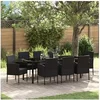 Image de Ensemble de Salle à Manger de Jardin en 9 Pièces avec Coussins en Poly Rattan Noir