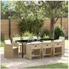 Image de Ensemble de salle à manger de jardin de 9 pièces avec coussins beige en rotin poly