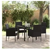 Image de Ensemble de salle à manger de jardin 5 pièces avec coussins en rattan poly noir