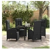 Image de Ensemble de salle à manger de jardin 5 pièces avec coussins noir poly rotin