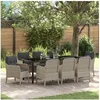 Image de Ensemble de repas de jardin 9 pièces avec coussins Gris clair Poly Rattan