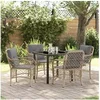 Image de Set de salle à manger de jardin de 5 pièces avec coussins beige en poly rattan