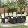 Image de Ensemble de Salle à Manger de Jardin 9 Pièces avec Coussins en Rattan Poly Noir, Table de Jardin Noir 200x80x73 cm Verre Trempé